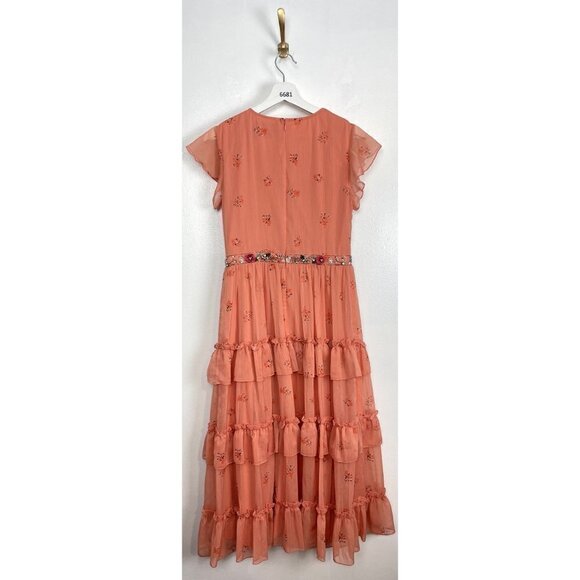 MAC DUGGAL Tiered Ruffle Chiffon Midi Dress in Apricot Size US 6 - Picture 6 of 8
